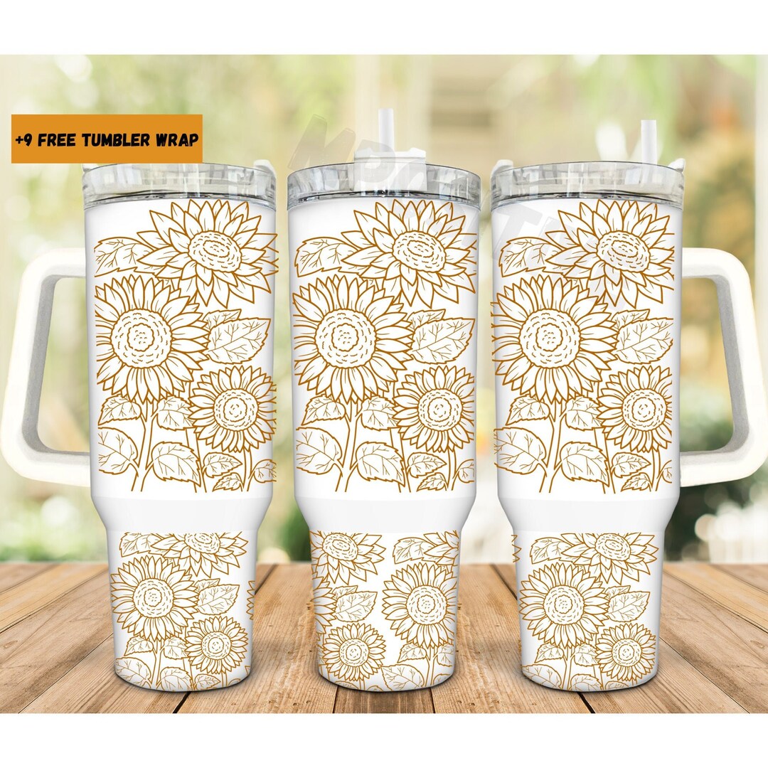 Sunflowers Laser Engraved Full Wrap Design for 40oz Tumbler, Digital ...