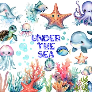 Fish clipart, watercolor fish under the sea clip art, Dolphin clipart, Sea animal pngs clipart, Sea animal birthday party, Dolphin clipart
