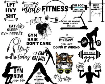 Tränings-SVG-paket: Motiverande citat om gym och fitness (digital nedladdning)