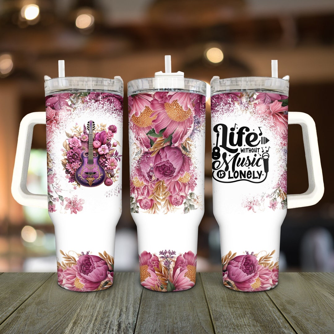 Floral Guitar 40oz Tumbler Wrap: Seamless Music Design (PNG Download ...