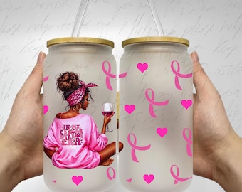 Envoltorio para latas Libbey de 16 oz para concienciación sobre el cáncer de mama (PNG)
