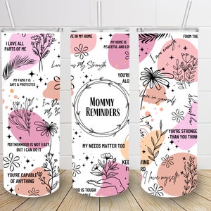 Boho Pink Mommy Reminders - affirmations 20oz skinny tumbler wrap seamless sublimation design Mother’s Day gift digital download trendy png