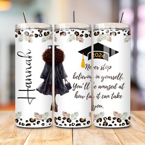 Personalized 2024 Graduation Tumbler Wrap 20oz Skinny,Graduation Senior 2024 Sublimation Design,black Girl Graduation Gift,leopard print png