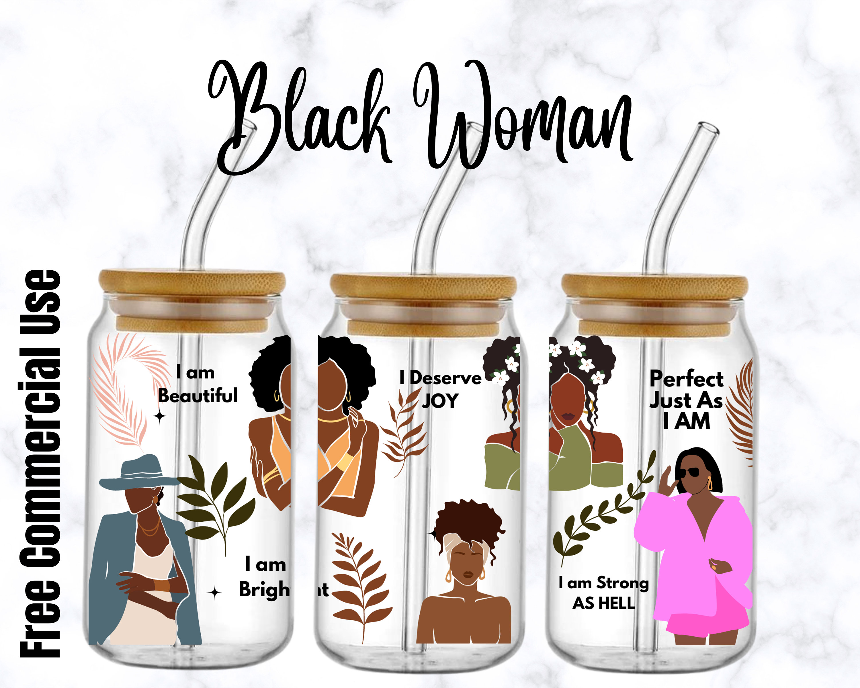 Black Women Affirmations libbey glass cup PNG wrap  Black Girl Magic svg Iced coffee cup wrap | Gift for black women | mental health svg