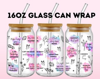 Boho Affirmations 16 oz Glass Can Wrap Sublimation Design (Digital Download)