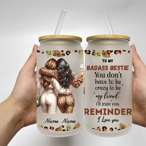 Personalized to My Bestie 16oz Glass Can Wrap Bundle Bestie Gift Leopard Print Daily Reminders ...