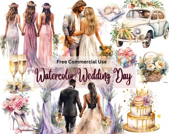 Watercolor Wedding Clipart Bundle: Bride & Groom PNG (Digital Download)