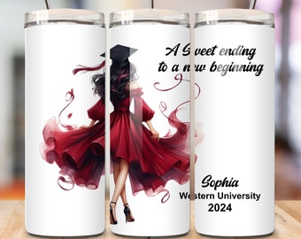 A Sweet Ending To A New Beginning, Senior Personalized 20 oz Skinny tumbler Wrap PNG, Graduation Gift,Custom Graduation 2024, class of 2024