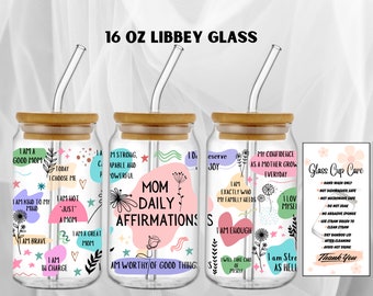 Envoltorio para lata de vidrio Libbey de 16 oz con afirmaciones de mamá (archivo digital SVG-PNG)