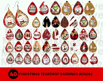 Paquete de diseños de sublimación PNG de pendientes navideños en forma de lágrima (descarga digital)