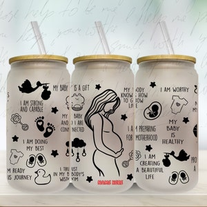 personalized Pregnancy Daily Affirmations 16oz Libbey Glass Can SVG file Cup Wrap, Libbey PNG, Pregnant svg, Pregnancy svg, Mom to be svg,