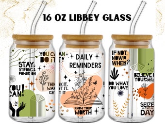 Boho Affirmation 16 oz Glass Can Wrap Sublimation Design (Digital Download)