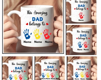 This Dad belongs to mug wrap bundle,Custom Dad Handprints Up to Kids 11oz Mug png, Dad Mug,Fathers Day Coffee Mugs Png, personalized for da
