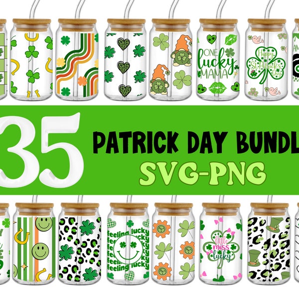 35+Bundle st patricks day libbey glass svg Bundle,clover svg shamrock saint patricks day 16oz glass beer can cup Png irish uv dtf  shamrock