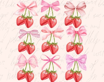 Coquette Strawberry Bow PNG: Pink Ribbon Design (Digital Download)