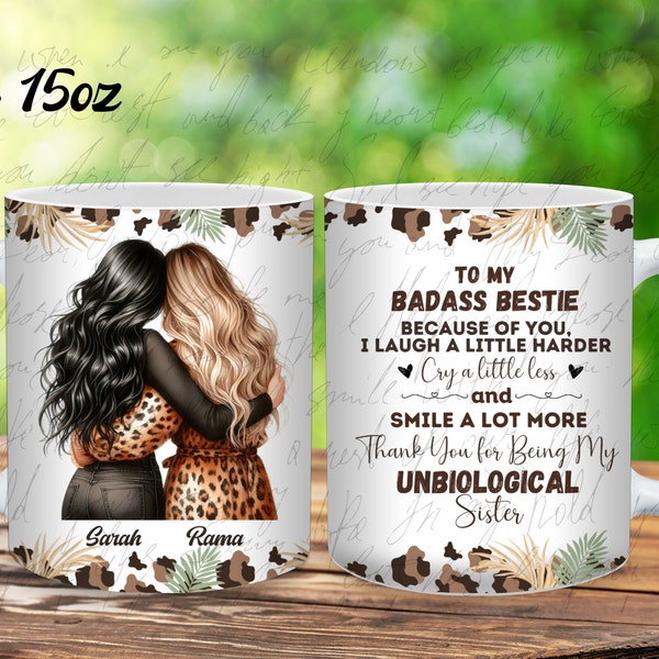 Personalized to my bestie mugs Wrap11oz and 15oz Mug sister, bestie gift leopard print Reminders best friend, customized mug, Because Of You