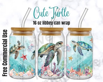 Cute Turtle Glass Can Wrap, Turtle Libbey 16oz Glass Can Sublimation, Turtle Tumbler Wrap, Animal Glass Cup, Mothers Day Libbey Glass Wrap
