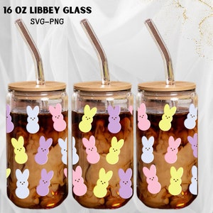 Libbey Glass  16oz Easter Candy Libbey Svg  Rabbit Peeps LibbeySVG Coffee Glass Can  Beer Glass  Wrap File For Cricut Png , Svg ,