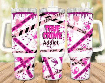 Diseño para vaso térmico de 40 oz con temática de crímenes reales: Halloween rosa retro (descarga digital PNG)