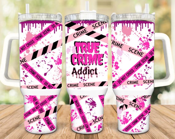 True Crime Obsessed 40oz Tumbler Wrap: Retro Pink Halloween (PNG Digital Download)