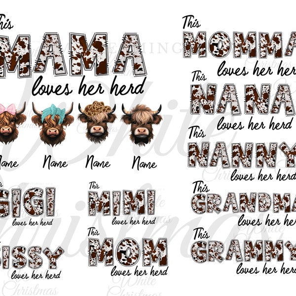 Bundle Custom This Mama Loves Her Herd Png Western Mama Valentine Cowhide Mama Loves Her Herd Valentine's Day Png Highland Cows Png