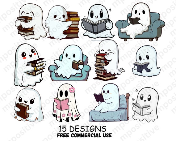 Cute Ghost Reading Book bundle Png, Book Lover Halloween PNG Ghost Halloween PNG, Ghost PNG, book club png, booklover,bookish goft