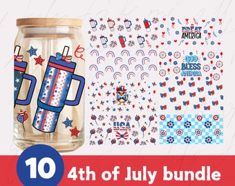 4th of July Libbey Glass Can PNG Bundle: Patriotic USA Designs (Digital Download)