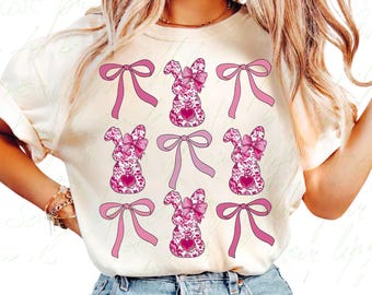 Kokette Osterhase PNG: Rosa Floral Toile Design (Digitaler Download)