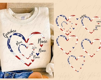Custom 4th of July Heart PNG: Mom, Grandma, Kids (Digital Design)