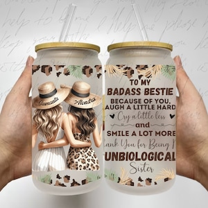 Personalized Bestie Leopard Print 16oz Glass Can Wrap (Digital Download)