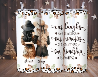 Gepersonaliseerde bestie luipaardprint 20oz beker wrap (digitale png-download)