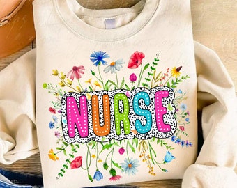 Retro Nurse Floral PNG: Wildflower Design (Digital Download)