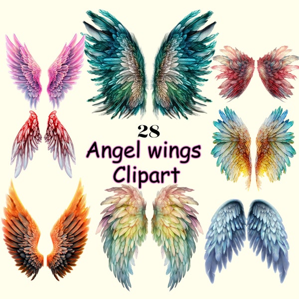 Angel Wings Clipart, Halo clipart, Heaven Clipart, White wings PNG, Fairy Wings, Custom Portrait, Sublimation, Planner Stickers