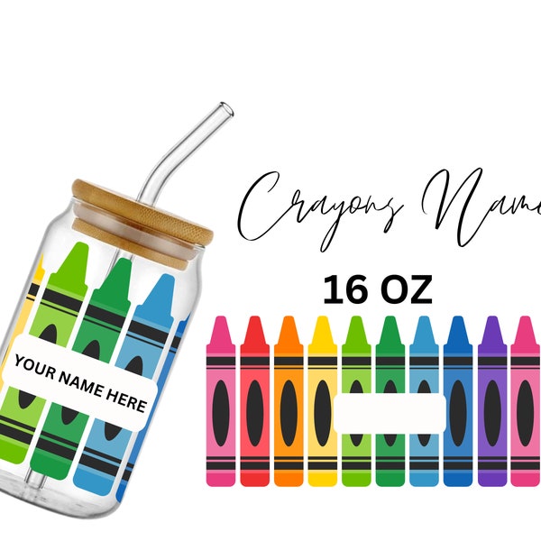 Crayons Name Gan Glass Wrap SVG Teacher Kindergarten Ta 16oz Can Svg PNG  Cup Pattern Cutting File Digital Download