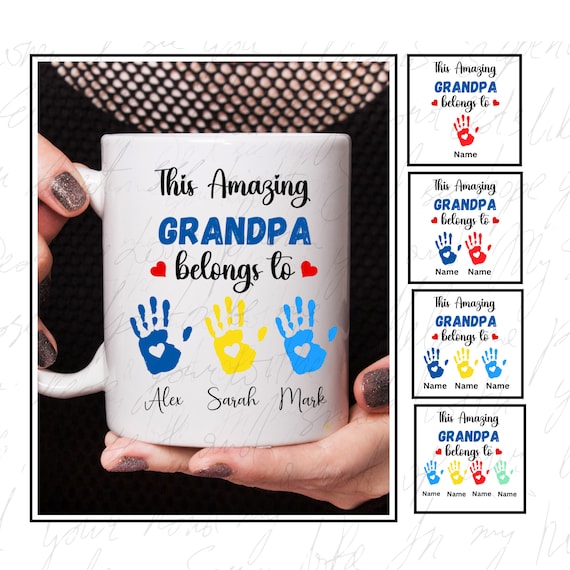 This Grandpa belongs to mug wrap,Custom grandson grandfather, Handprints Up to Kids 11oz Mug png hand print,Fathers Day Mug,