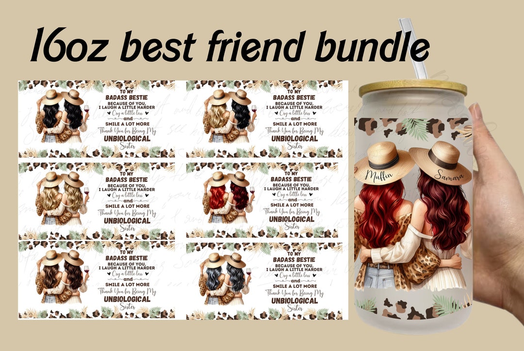 Personalized to My Bestie 16oz Glass Can Wrap Bundle Bestie Gift Leopard Print Daily Reminders ...