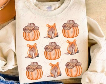 Howdy Pumpkin PNG: Western Fall Cowgirl Hat Design (Digital Download)