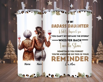 personalized mom and daughter tumbler Wrap PNG, 20oz Skinny Tumbler Sublimation Designs mother daughter leopard mama png Digital Download