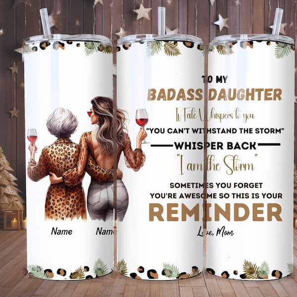 personalized mom and daughter tumbler Wrap PNG, 20oz Skinny Tumbler Sublimation Designs mother daughter leopard mama png Digital Download