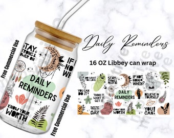 Boho Affirmation 16oz Glass Can Wrap Sublimation Design (Digital Download)