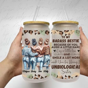 私の親友にパーソナライズされた16オンスのガラス缶ラップ4親友へのギフト、親友のpng、アイスコーヒーグラス親友あなたがいるから私は笑う