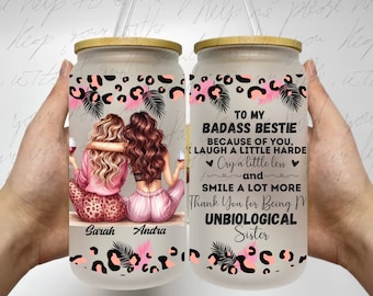 Personalized Bestie 16oz Glass Can Wrap: Leopard Print Iced Coffee (Digital Download)