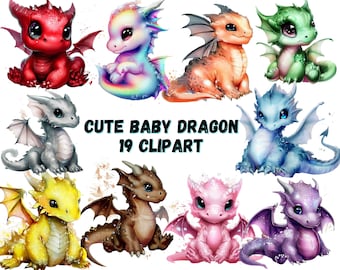 Watercolor Fantasy Dragon Clipart: Rainbow PNG Images (Digital Download)