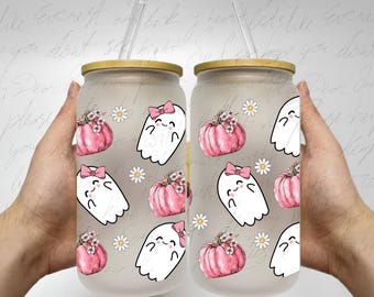 Embalagem de lata de vidro Halloween Ghost & Daisy Libbey (download digital)