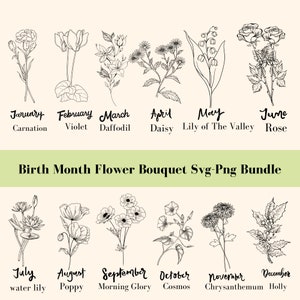 BirthMonth Svg Bundle | Flower Svg | Birth Flower Svg | Floral svg | Botanical svg | Rose svg | Daisy svg | Poppy svg | Birthday svg | svg