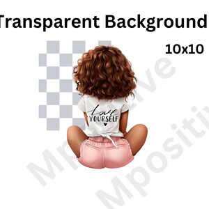 May include: A digital illustration of a person with brown curly hair sitting with their legs crossed. They are wearing a white t-shirt with the text "Love Yourself" and a pink pair of shorts.