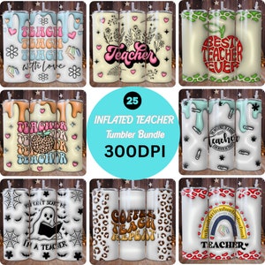 3D Inflated Teacher Tumbler Wrap Bundle: 20oz Skinny Sublimation Design (Digital)