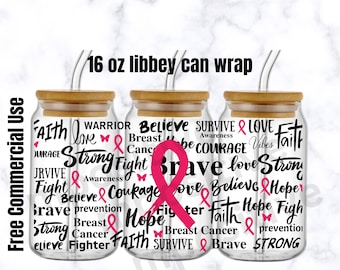 Envoltorio para latas Libbey de 16 oz para concientización sobre el cáncer de mama: lazo rosa (SVG PNG)