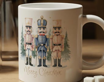 Tazza gigante con trio di Schiaccianoci ad acquerello / Tazza da caffè per le feste di Natale