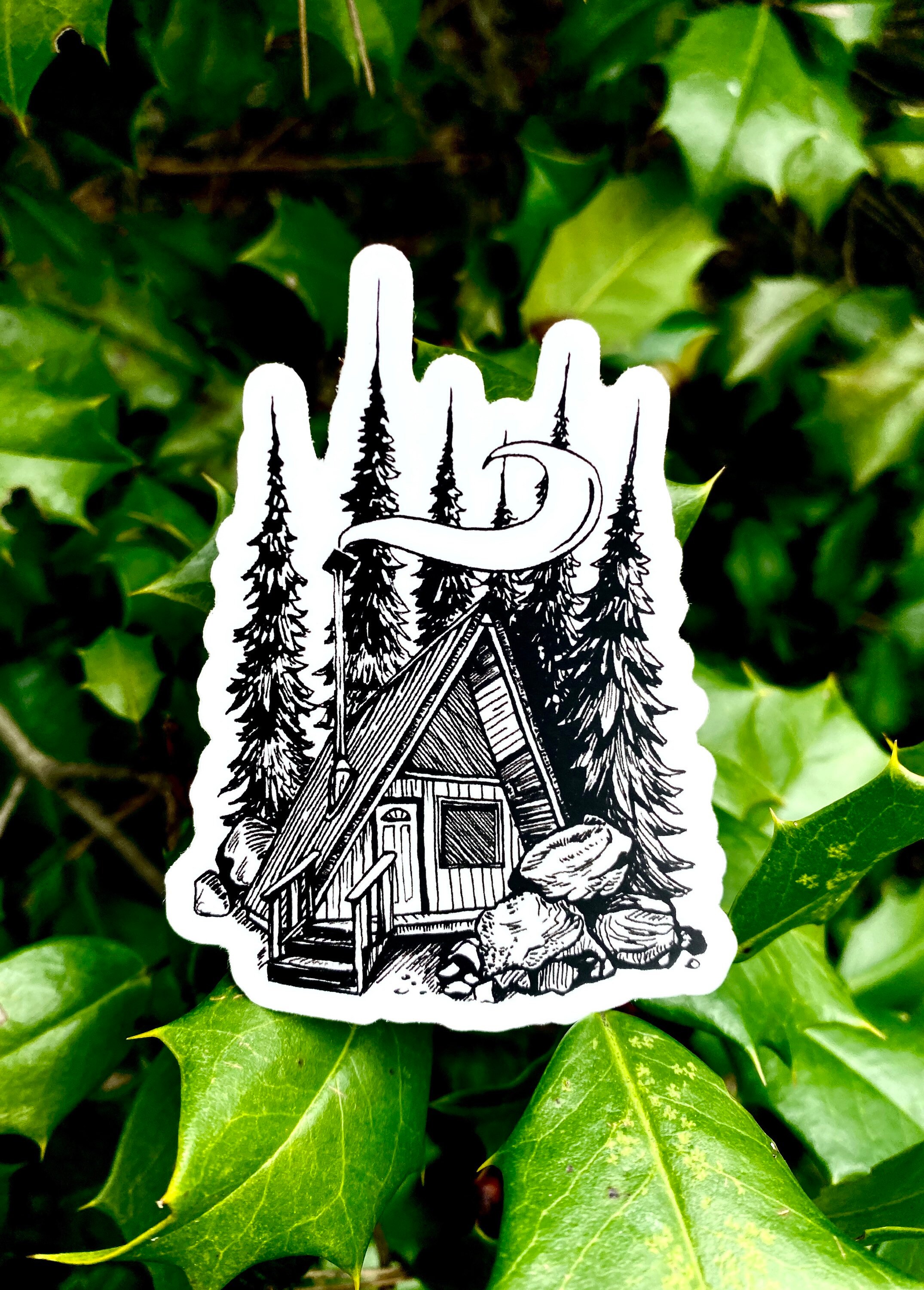 A-frame Cabin Vinyl Sticker, Adventure Sticker, Black and White, Pen ...